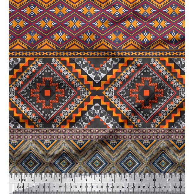 Soimoi Moss Georgette Fabric Geometric Southwestern Print Sewing Fabric Yard 42 Inch Wide