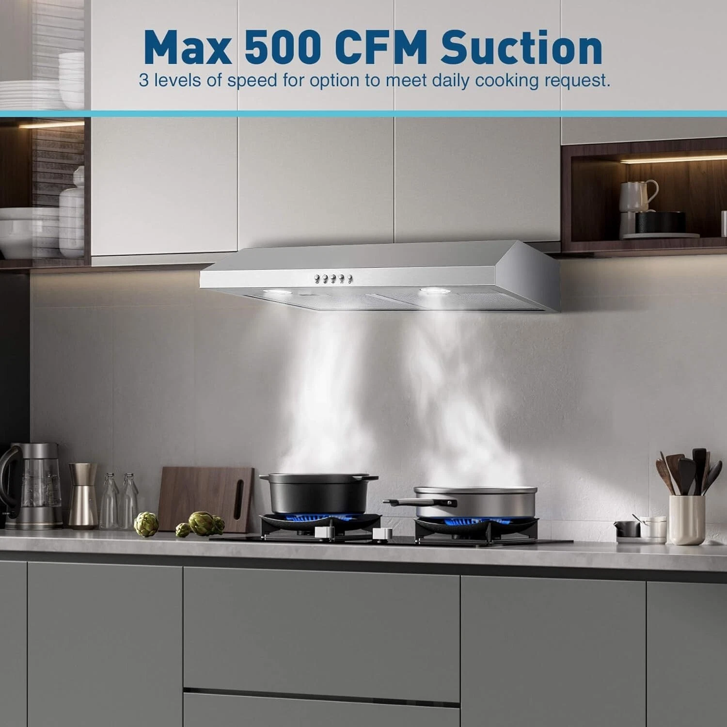 Under Cabinet Range Hood,30 inch Ductless Range Hood Alterable to Ducted,Stainless Steel Kitchen Exhaust Hood with 700CFM, 3-Speed Fan,Stove Vent and Oven Hood with Button Control