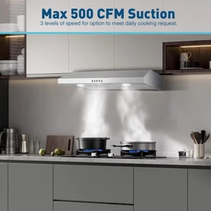 Under Hotte de garde,30 inch Hotte de cuisinière sans conduit Alterable au conduit,Hotte d'échappement en acier inoxydable avec 700CFM, 3-Speed Eventail, Vent et Hotte de four avec contrôle de bouton