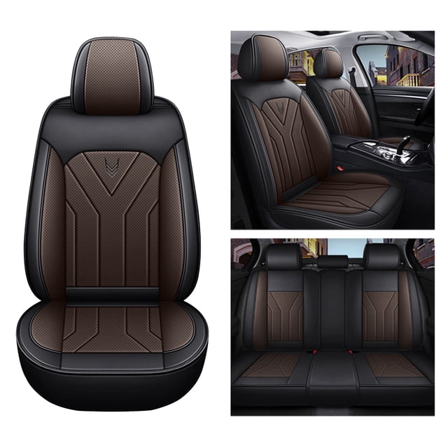 Maidao Housses de Siège Auto en Cuir Ensemble Complet pour Subaru pour Outback 2002-Présent 5 Sièges Cuir Compatible Coussin Gonflable Résistant à l'Eau Coussin Protecteur avant Arrière Noir et Café
