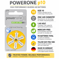 thumbnail image 2 of PowerOne Piles pour Aide Auditive Taille 10, Pile à Air au Zinc Sans Mercure, 1,45 V, Patte Brune, Fabriqué en Allemagne, 90 Pcs, 2 of 7