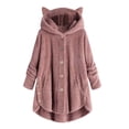 thumbnail image 1 of Pompotops Women's Keep Warm Button Down Cardigan Hoodies Cat Ears Irregular Plush Solid Hooded Coat Tops, 1 of 5