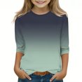 thumbnail image 2 of 2025 Filles T-Shirts Décontractés Manches 3/4 Col Rond Tops d'Été T-Shirts Unis Blouses d'Automne Chandail Tops Gris, 2 of 6