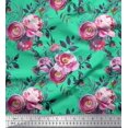 thumbnail image 1 of Soimoi Green Cotton Poplin Fabric Ranunculus & Penoy Floral Print Sewing Fabric Yard 42 Inch Wide, 1 of 3