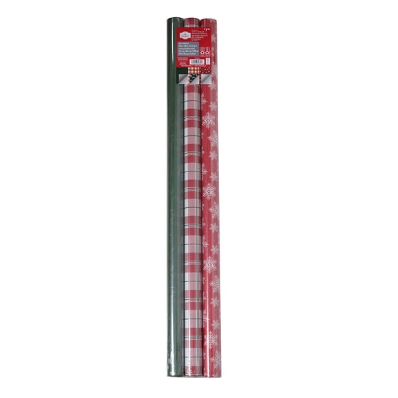 Papier cadeau de Noël rouge et vert Holiday Time, largeur 30 po, 3 rouleaux