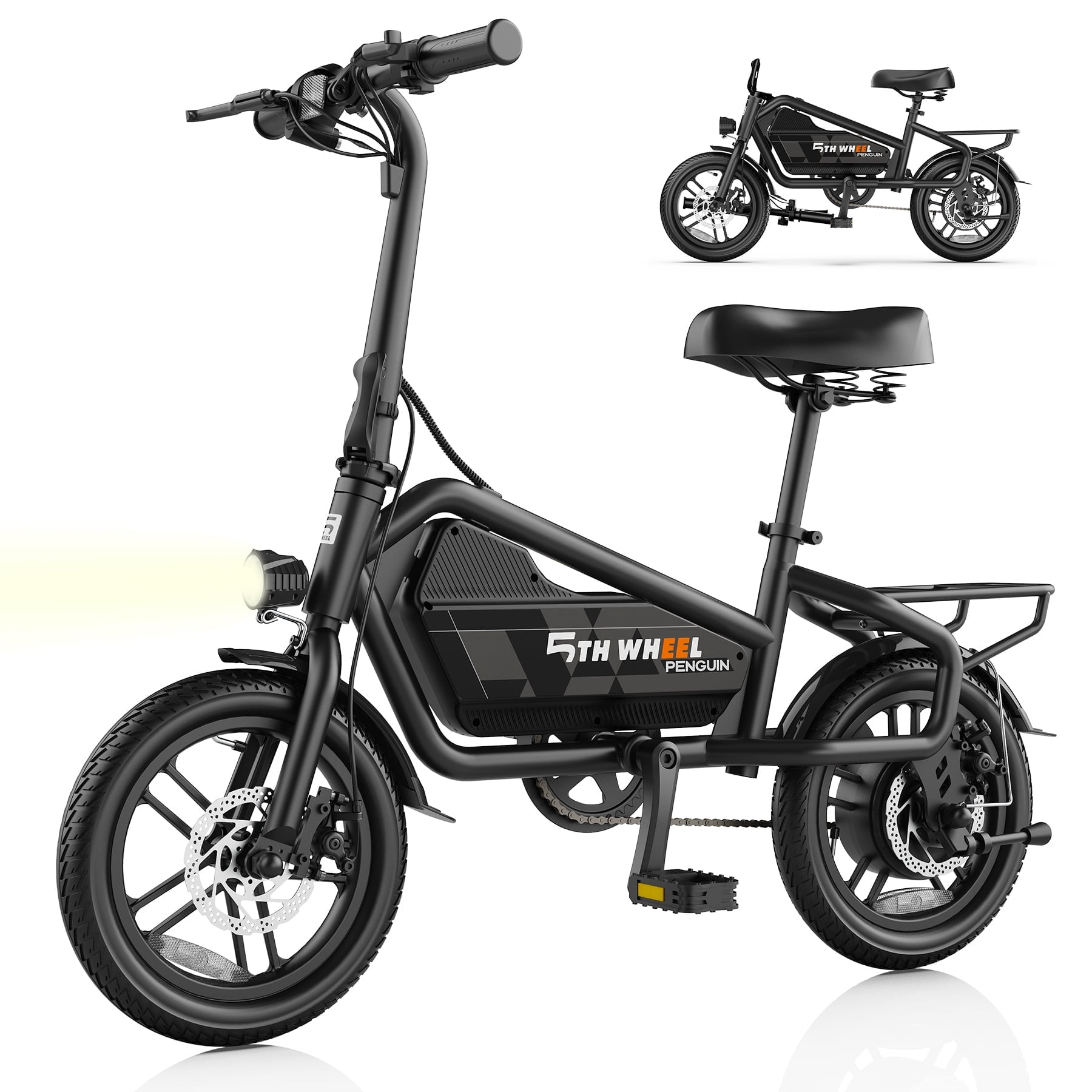 5TH WHEEL WL20B 14" Electric Bike for Adults with 650W Peak Motor Electric Bicycle, 36V 7.8Ah Battery Ebike, UL2849, Black