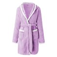 thumbnail image 4 of RXIRUCGD Mode Femmes Décontracté Uni Manches Longues Dames Ample Poche Garder au Chaud Peignoirs Faux Velours Tenue de Nuit Robe Chemises de Nuit( Violet, Taille:S ), 4 of 6