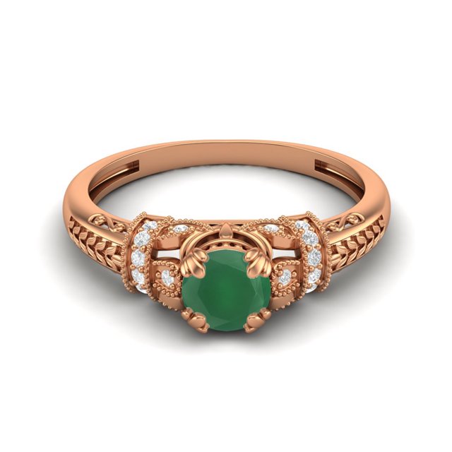 5 MM Round Green Onyx 925 Sterling Silver Rose Plated Blossom Design Ring