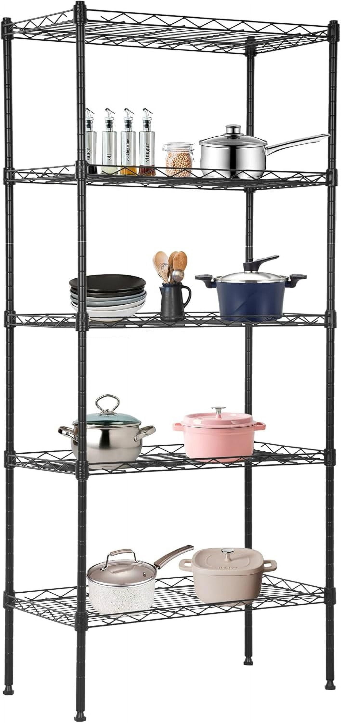 FDW Étagère de Rangement en Fil Métallique à 5 Niveaux 22x12x48 Noire, Étagères Réglables Étagère en Métal Robuste