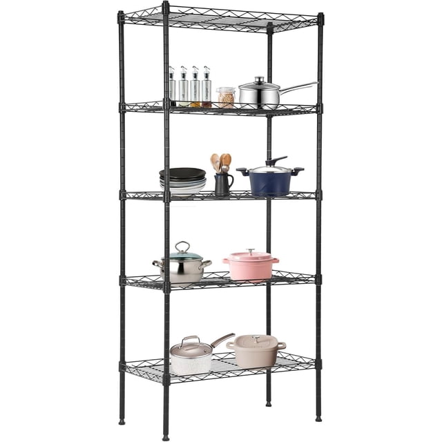 FDW 5-Tier Wire Storage 22x12x48 Black Shelving Shelves, Adjustable Racks Heavy-Duty Metal Shelf