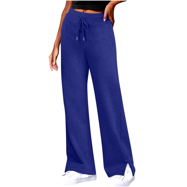 Timegard Wide Leg Pants for Women High Waist Side Split Loose Comfy Lounge Pants Fall Winter Solid Color