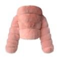 thumbnail image 2 of Veste à Manches Longues pour Femmes Courte Fausse Capuche Chaude en Fourrure Manches Longues, 2 of 3