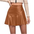 thumbnail image 1 of FAIWAD Jupe en Cuir pour Femme à Ourlet Volanté, Décontractée, Taille Haute, Plissée, Ajustée, Extensible, Évasée en Ligne A, 1 of 5
