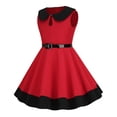 thumbnail image 4 of TopLLC Robe Sans Manches Col Rond Filles Été Rétro Taille Rayée Couleur Unie Manches Volantes Robe Col Rond Girl Dress, 4 of 5