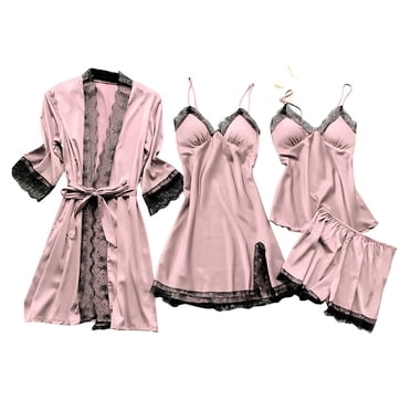 Cameland Pajamas for Women Set Shorts Lingerie Silk Lace Robe Dress Sleepwear Nightdress Pajamas Set