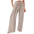 thumbnail image 1 of Yuyuzo Womens Pants Solid Color Elastic Waist Drawstring Casual Wide Leg Pants Ladies Loose Lounge Pants For Workout, 1 of 7