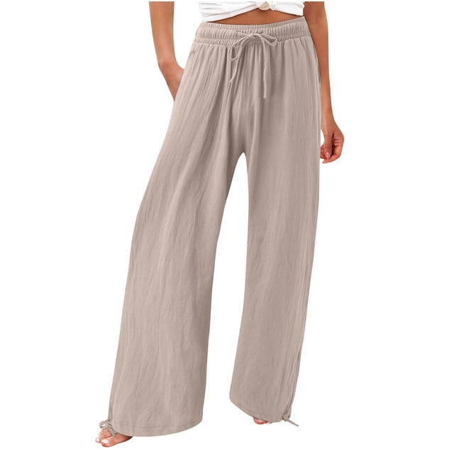 Yuyuzo Womens Pants Solid Color Elastic Waist Drawstring Casual Wide Leg Pants Ladies Loose Lounge Pants For Workout