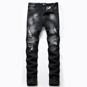 EGNMCR Jeans for Men, Men's Elastic Waist Loose Fit Denim Pants, Mens Pull On Jeans Men's New Fashion Have Pockets Button Zipper Personality Denim Trend Jeans Men Denim jeans
