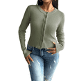 thumbnail image 2 of Women's Slim Fitted Round Neck Cardigan Sweater Button Down Basic Knit Outerwear Green L, 2 of 10