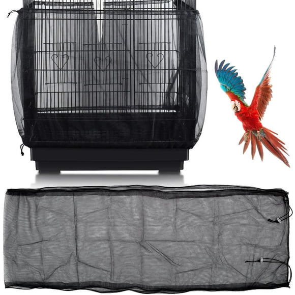 Birdcage Cover Skirt Adjustable Bird Cage Seed Catcher Birdcage Cover Skirt Seed Guard for Parrot Parakeet Square Bird Cages,Black