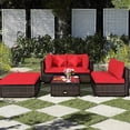 thumbnail image 1 of Costway Ensemble de Mobilier de Jardin 5 Pcs en Rotin, Canapé d'Angle avec Coussins Rouges, 1 of 10