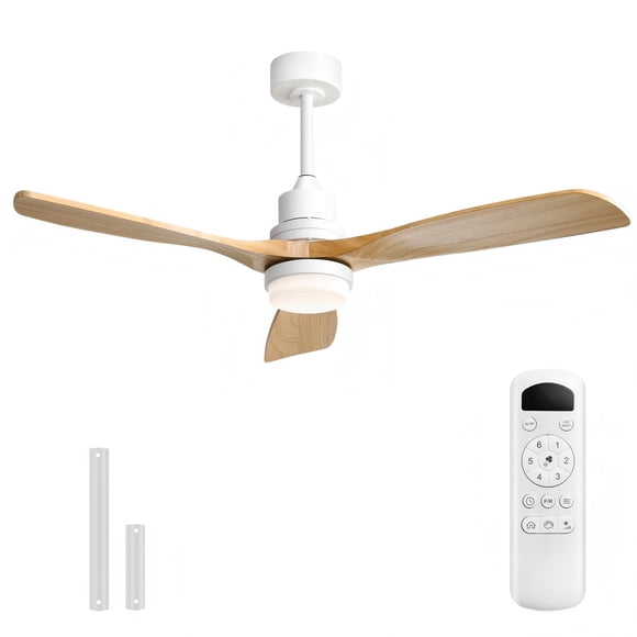 Sofucor 52 Inch Ceiling Fans with Lights and Remote Control, 3 Down Rods Outdoor Ceiling Fan with Light, Dimmable LED Light, Noiseless Motor & 3 Reversible Wood Blades