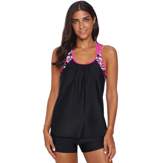 Ensemble de Tankini Dos Nageur à Imprimé Rose/vert Clair pour Femmes