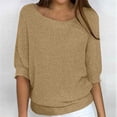 thumbnail image 2 of UAMVSH Chandails Grande Taille pour Femmes Décontractés à Manches Mi-Longues, Col Rond, Chandail Doux d'Automne, Hauts Amples, Couleur Unie, Chandails Tricotés de Base (Grand, Brun), 2 of 6