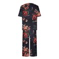 thumbnail image 4 of Mikilon Pyjama Décontracté pour Femmes, Ensemble de Sommeil, Imprimé Vintage, Manches Courtes, Pantalon Capri, 2 Pcs, Col Rond, Tenue de Détente Décontractée avec Poches, Ensemble 2 Pcs, Rouge-A S, 4 of 8