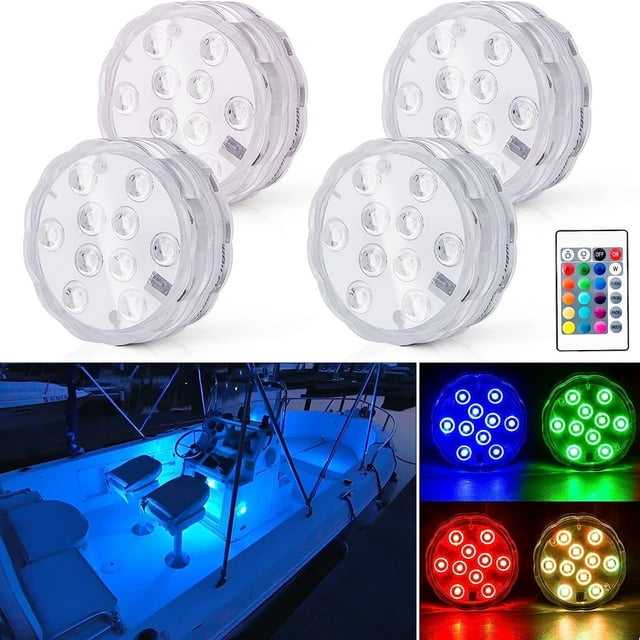 CNKOO Boat Lights Wireless Battery Powered Operated Marine Led Interior Light for Boat Deck Courtesy Light for Fishing Pontoon Sailboat Kayak Remote Control Multi Color Changing RGB