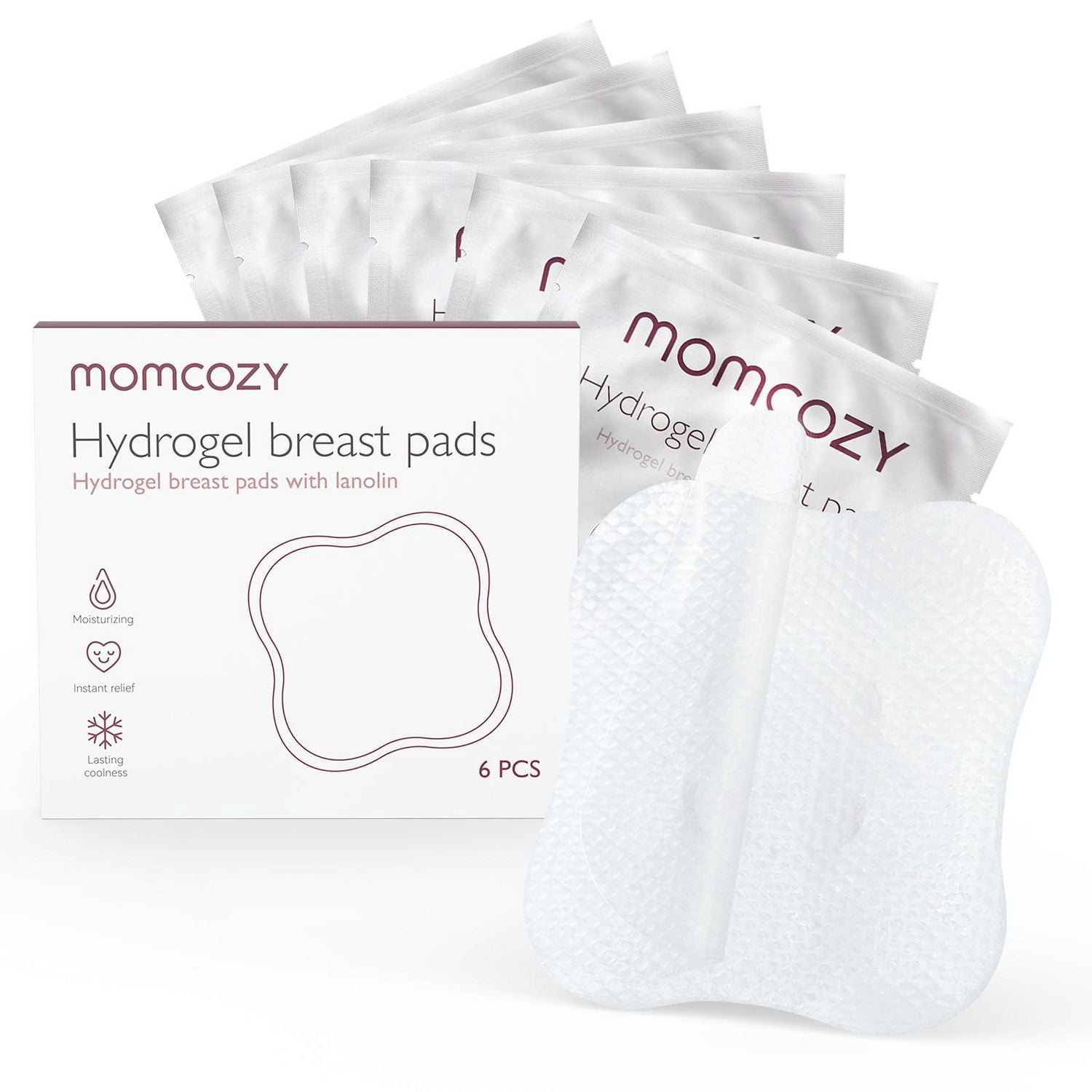 Momcozy Compresses pour Mamelons en Hydrogel avec Lanoline Apaisante, Compresses de Gel pour l'Allaitement Apaisantes Procurant un Soulagement Rafraîchissant Instantané, Essentiels pour l'Allaitement, 6 Compresses