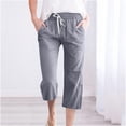 thumbnail image 2 of Timegard Capri Pants for Women Trendy Drawstring Elastic Waist Cropped Pants Straight Leg Solid Color Trousers with Pockets, 2 of 4