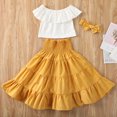 thumbnail image 3 of Xingqing 2pcs Kids Baby Girl Clothes Off Shoulder Crop Top Ruffle Tutu A-Line Skirts Headband Outfits Set, 3 of 8