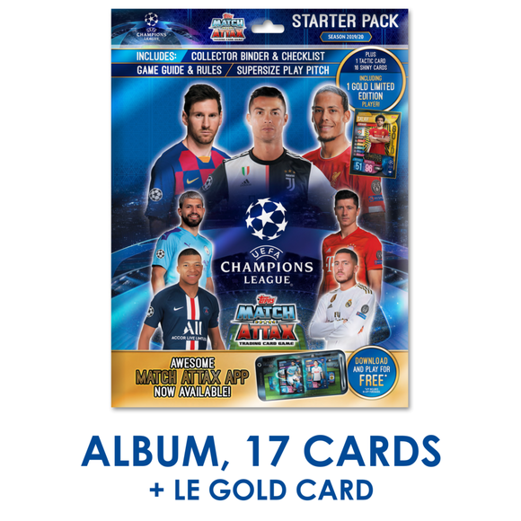 2019-20 Topps Match Attax Champions League Cartes de Soccer - Ensemble de Départ (Album, 17 Cartes + Carte Salah en Édition Limitée Or)