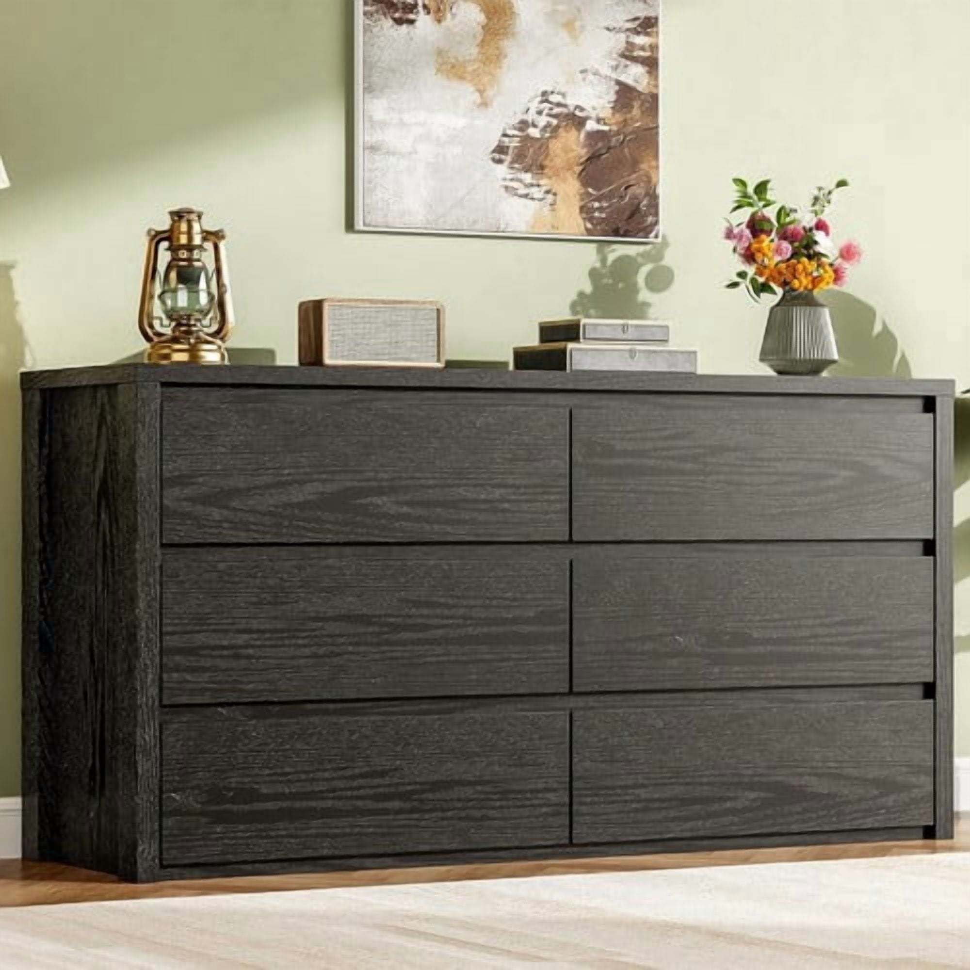 6 Drawers Dresser for Bedroom, Wide Wood Chest of Drawers with Handle Free, Large Modern Dresser Storage Cabinet for Living Room, Hallway Entryway