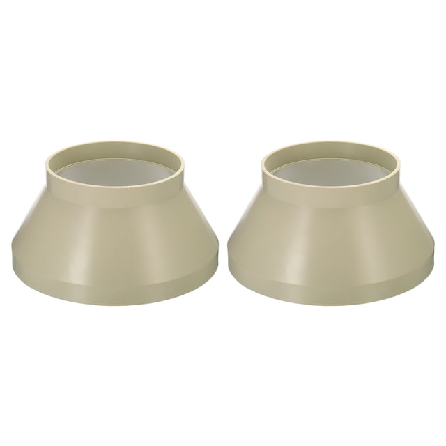 Unique Bargains 10' to 6' Duct Reducer Connector Ventilation Tube Increaser Adapter Beige 2 Pack. The image displays two beige PP material duct reducers, each with an inner diameter of 250 x 160 mm (9.84 x 6.3 inches) and a height of 128 mm (5.04 inches). These connectors are lightweight, waterproof, fire-resistant, and pressure-resistant, making them suitable for connecting ventilation pipes in homes, offices, kitchens, factories, or apartments. Designed for smooth airflow between pipes of different sizes, they are easy to install by connecting the appropriate pipe ends.