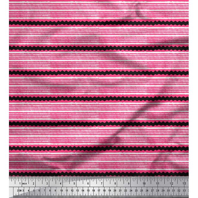 Soimoi Silk Fabric Stripe Block Print Fabric by Yard 42 Inch Wide