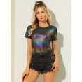 thumbnail image 2 of INSPIRE CHIC Women's Party Metallic Textured Short Sleeve Shiny Multi Color Top, 2 of 6