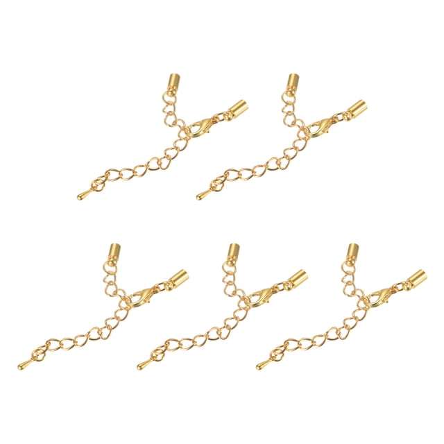 Unique Bargains 10Sets 3mm Leather Cord End Caps with Lobster Clasps & Extender Chain for DIY, Gold Tone