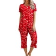 thumbnail image 1 of Womens Pajamas Set Shorts Womens Printing Round Neck Short Sleeve Sleepshirt and Pants Sets Loungewear Pajamas with Pockets Womens Short Sleeve Tops Womens Pajamas Set Summer, 1 of 8