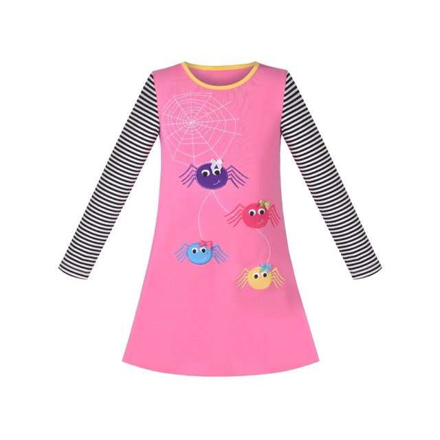 Robe Tee-Shirt Fille Halloween Broderie Araignée Manches Longues 3 Ans