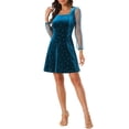 thumbnail image 1 of INSPIRE CHIC Robe en Velours pour Femme Col Carré Manches Bouffantes en Maille Étoile Robe de Soirée Bal TG Bleu Foncé, 1 of 6