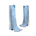 thumbnail image 4 of B91xZ Bottes de Cowboy pour Femmes Talon Haut Rétro Suède Fermeture Éclair Mi-Mollet, Bleu Clair 7.5, 4 of 5