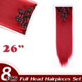 thumbnail image 2 of Rallonges de Cheveux Droites à Tête Complète à Clip, Synthétiques, 8 Pcs, 18 Clips, Postiche pour Femmes, 2 of 5