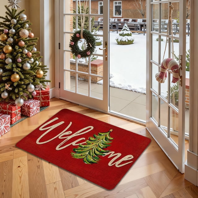 Todaioua Christmas Doormat Holiday Floor Mat - Non-Slip Absorbent Rug for Kitchen Bathroom Entryway, Indoor Outdoor Decor with Festive Home Accent, Washable Christmas Themed Mat