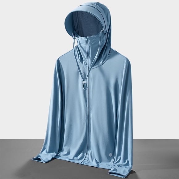 Men's Sun Protection Hoodie with Finger Holes, Ice Thread Ventilation, Stretch Athletic Jacket - Physical UPF Windbreaker for Outdoor Sports, Hiking, Casual Wear