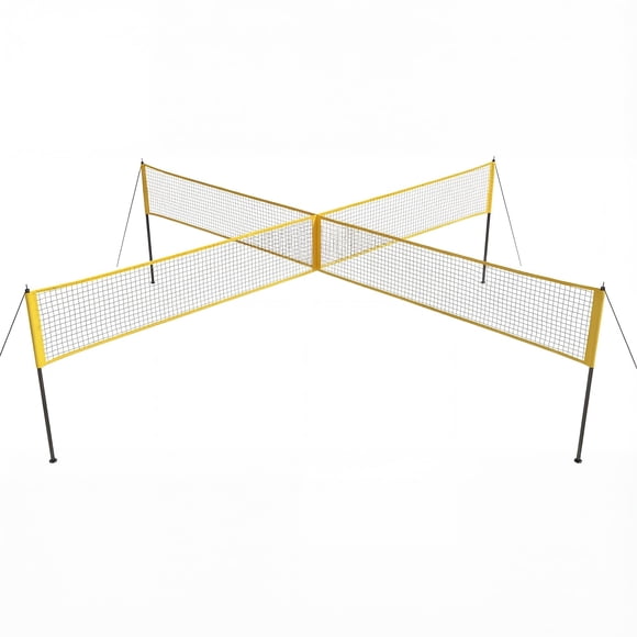 4 Square Volleyball Net Set 14FT - Portable Adjustable Height Game for Backyard/Beach with Full Accessories (Yellow, 1-Pack)