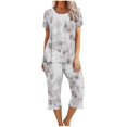 thumbnail image 2 of Liquidation Aujourd'hui Iumwxz Pyjamas Décontractés Fluides Ensembles Femmes Tenues d'Été Teinture sur Nœuds Graphique Col Rond Manches Courtes Taille Élastique Pantalons Courts Ensembles pour Femmes Vacances, 2 of 6