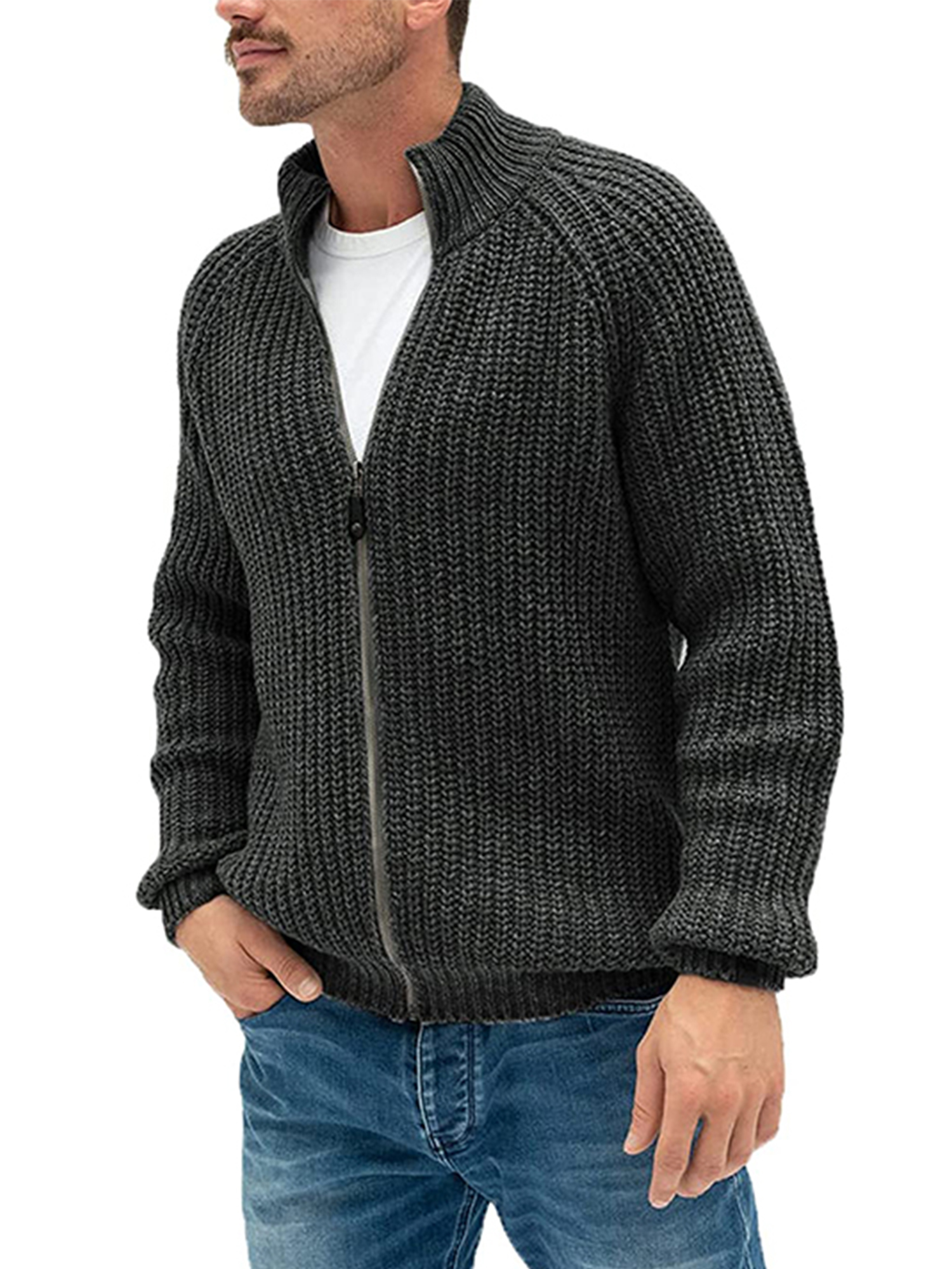 UKAP Men Cardigans Open Front Outwear Single Breasted Cardigan Sweater Slim Fit Winter Sweaters Deep Gray XXL