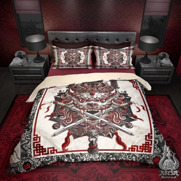 Sword Lion Bedding Set, Comforter or Duvet, Chinese Bed Cover, Gamer Bedroom,